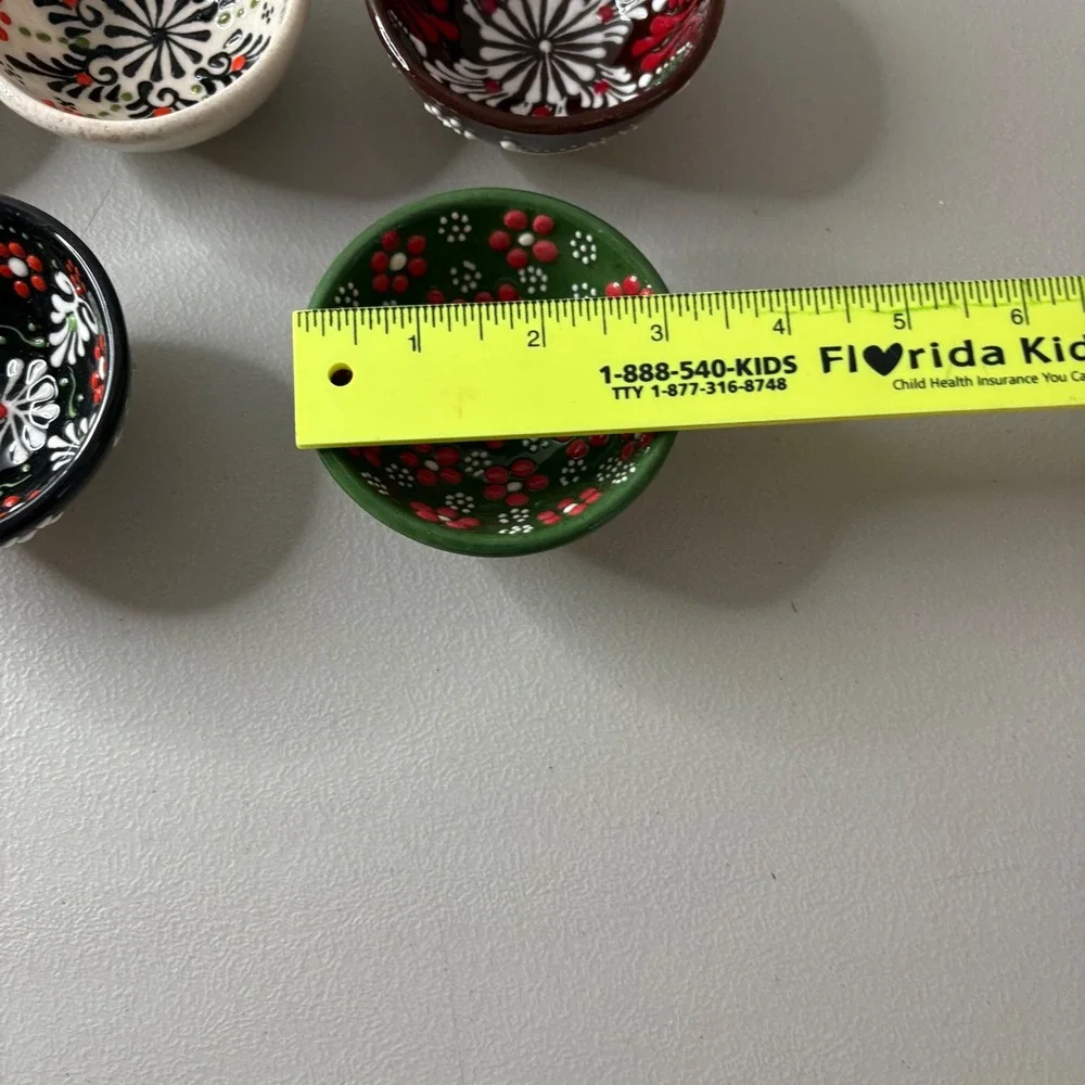Set of 5 Hand Painted Turkish Ceramic Pinch Bowls Floral Decorative Small Bowls